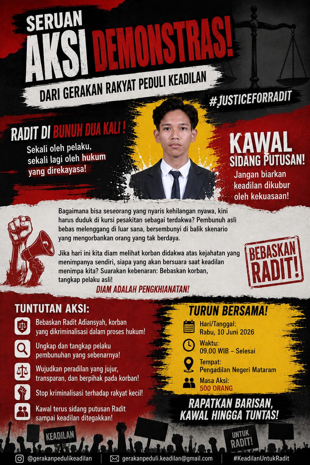 Jelang Sidang Pembacaan Putusan terhadap Radit Adiansyah (GRPK ) Gelar Aksi Damai Di Pengadilan Negeri Mataram